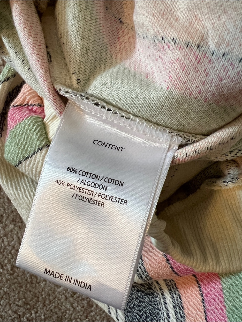 O'Neill Cream Lounge Suit with Pink, Green, Peach & Black Stripes, NWOT (L&XL) - Picture 7 of 15